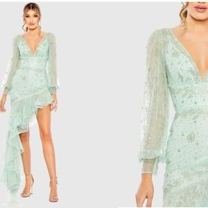 MAC DUGGAL 50744 V-NECK EMPIRE HIGH LOW SEAFOAM GOWN sz 4